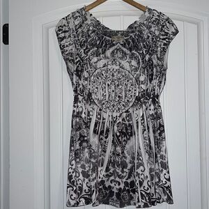 Live and let live boho Short Sleeve tunic blouse Size Large